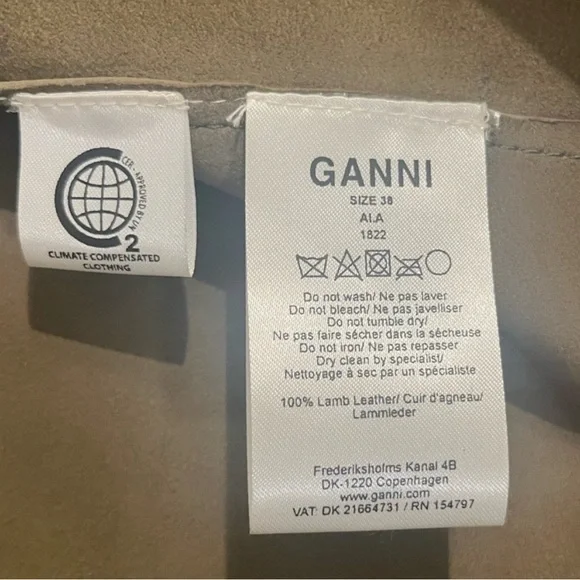 GANNI Leather Olive Green Meranti Puffed
Sleeve Dress Goddess - Size 38 EU/ 8 US - Picture 13 of 14